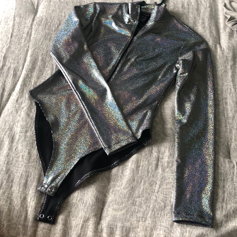 Forever21 metallic quarter-zip longsleeve bodysuit